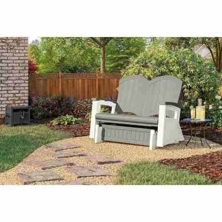 Suncast Elements Adirondack Glider with Storage and Two-Tone Dove Gray and Ice Cube collection BMGL1020